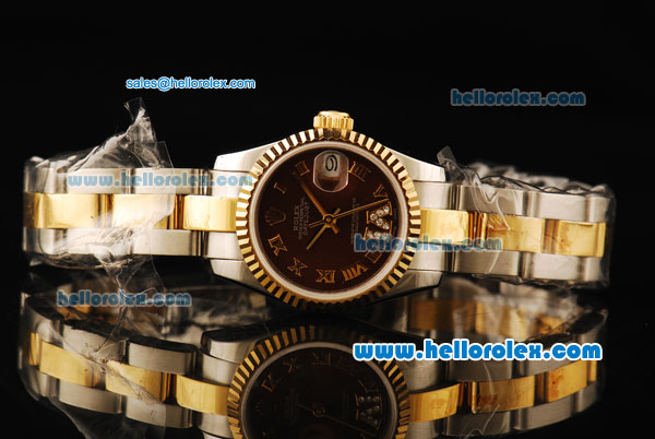Rolex Datejust Automatic Movement ETA Coating Case with Brown Dial and Gold Roman Numerals - Click Image to Close